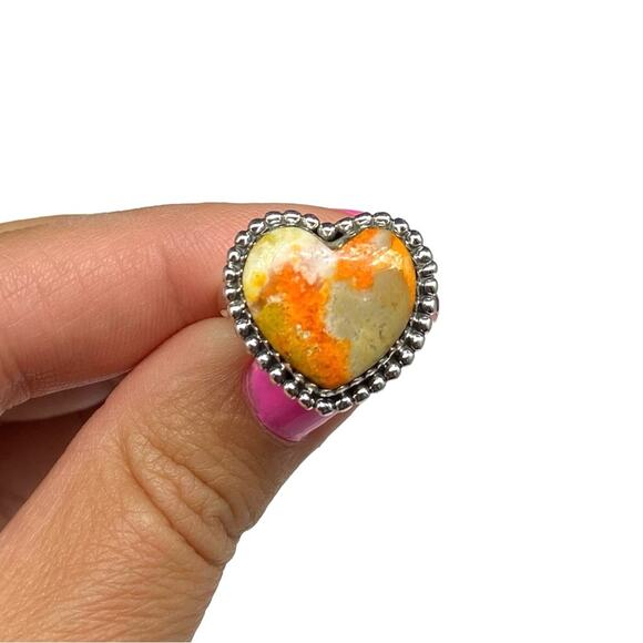 Heart-Shaped Silver and Orange Stone Ring - Picture 4 of 8